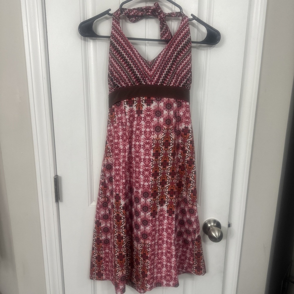 Boho Athletic Halter Midi Dress Floral Vacation  Athleta Pack Everywhere Size 4